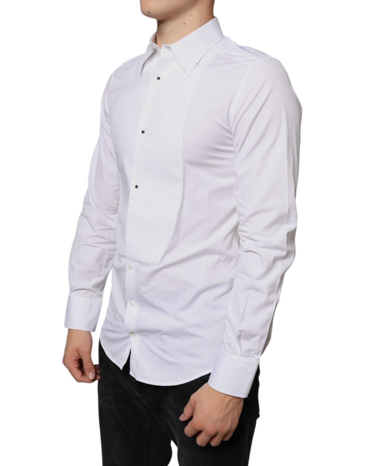 Chemise de cérémonie en popeline de coton blanche à collet italien de Dolce &amp; Gabbana