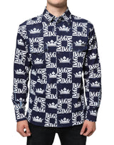 Chemise en coton à logo couronne bleue, coupe ajustée, Dolce &amp; Gabbana