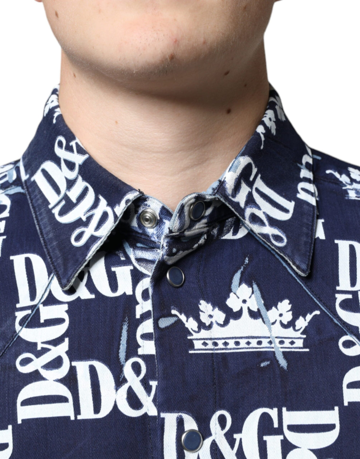 Chemise en coton à logo couronne bleue, coupe ajustée, Dolce &amp; Gabbana
