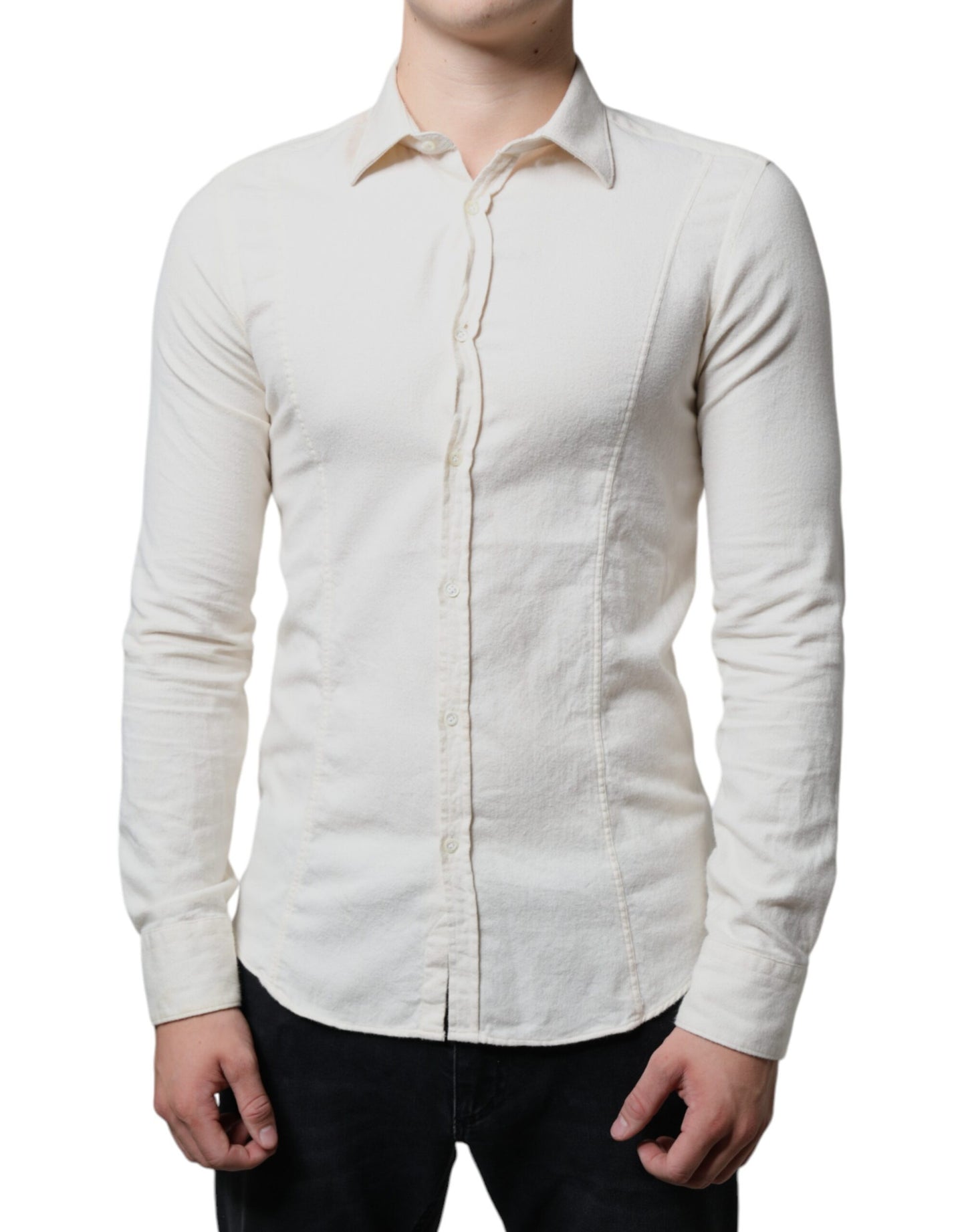 Chemise habillée formelle pour homme en coton à col classique, blanc cassé, AGLINI