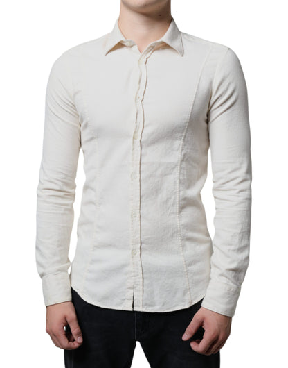 Chemise habillée formelle pour homme en coton à col classique, blanc cassé, AGLINI
