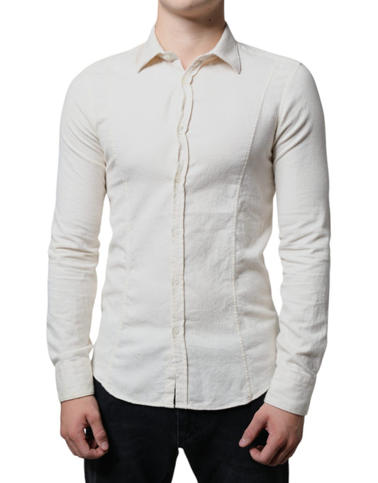 Chemise habillée formelle pour homme en coton à col classique, blanc cassé, AGLINI