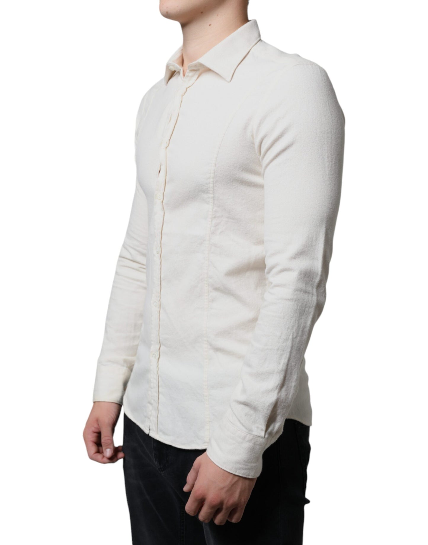 Chemise habillée formelle pour homme en coton à col classique, blanc cassé, AGLINI