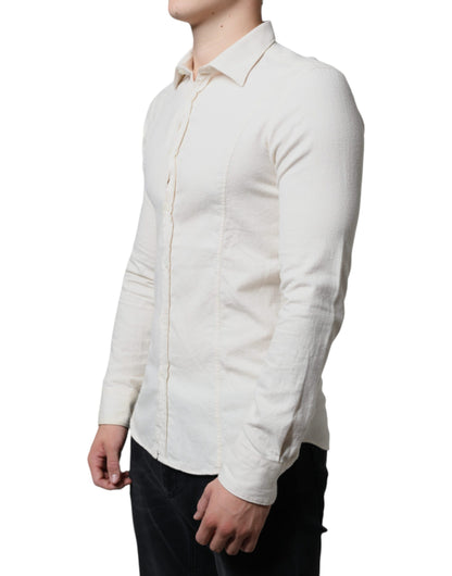 Chemise habillée formelle pour homme en coton à col classique, blanc cassé, AGLINI