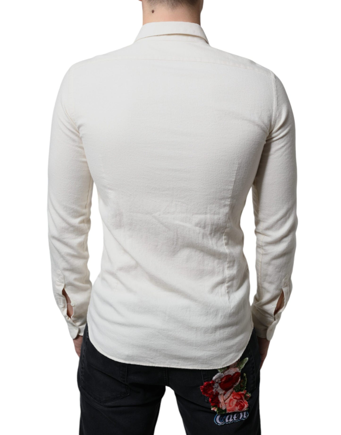 Chemise habillée formelle pour homme en coton à col classique, blanc cassé, AGLINI