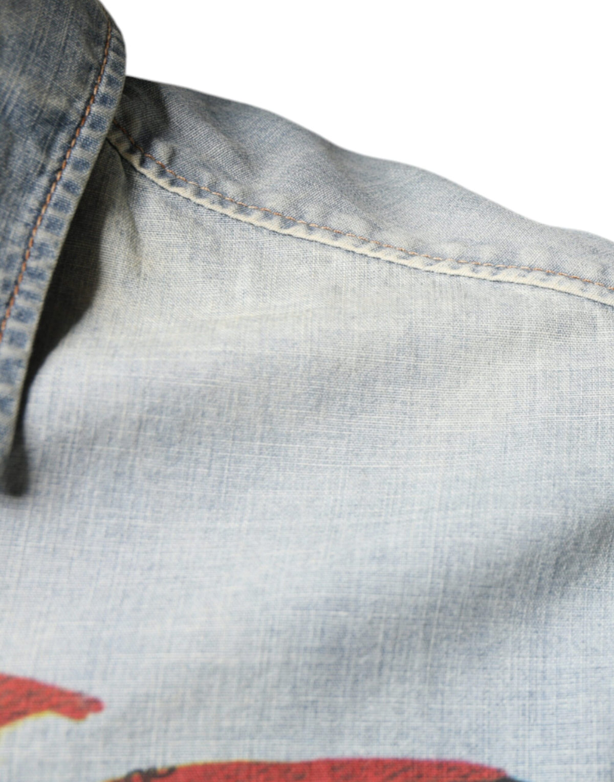 Chemise en jean coton à manches longues, bleu clair imprimé, John Galliano
