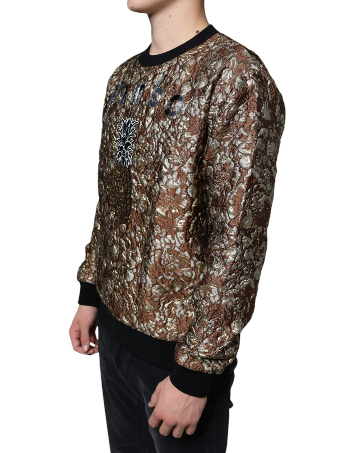 Pull en jacquard marron à motif ananas Mambo de Dolce &amp; Gabbana