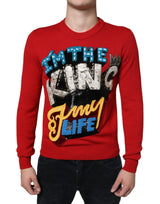 Pull en laine à col rond rouge Dolce &amp; Gabbana "I'm The King"