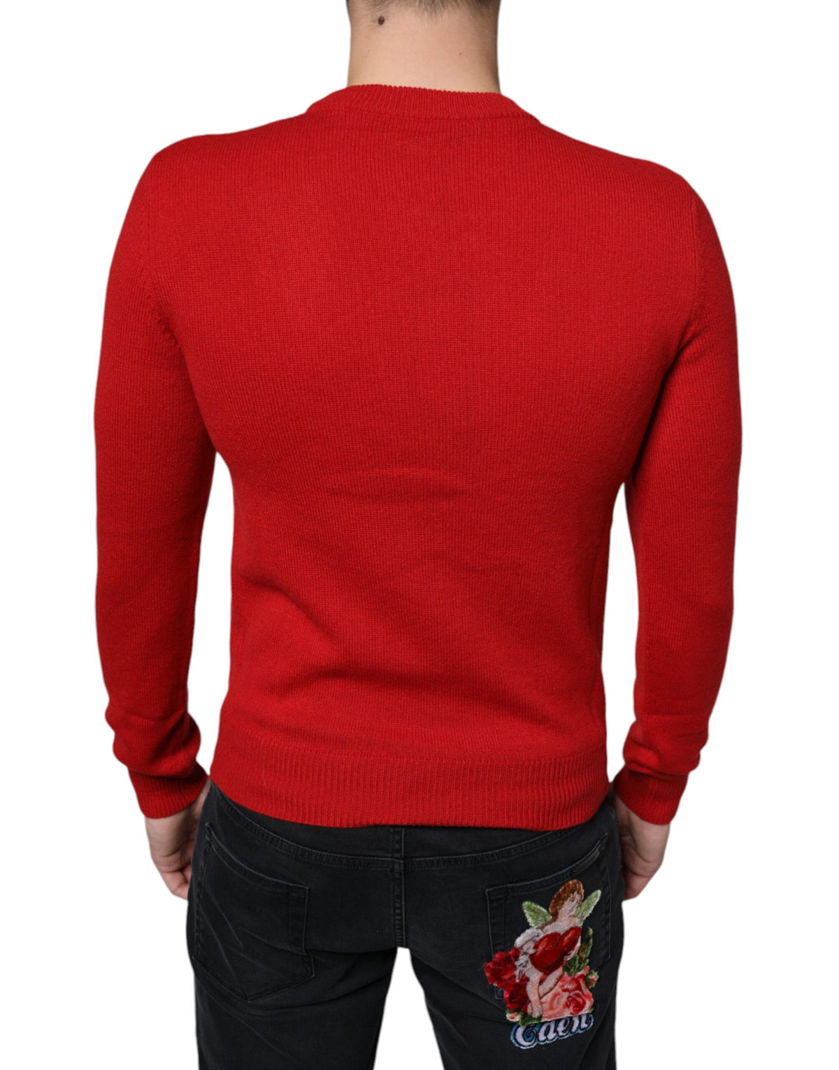 Pull en laine à col rond rouge Dolce &amp; Gabbana "I'm The King"
