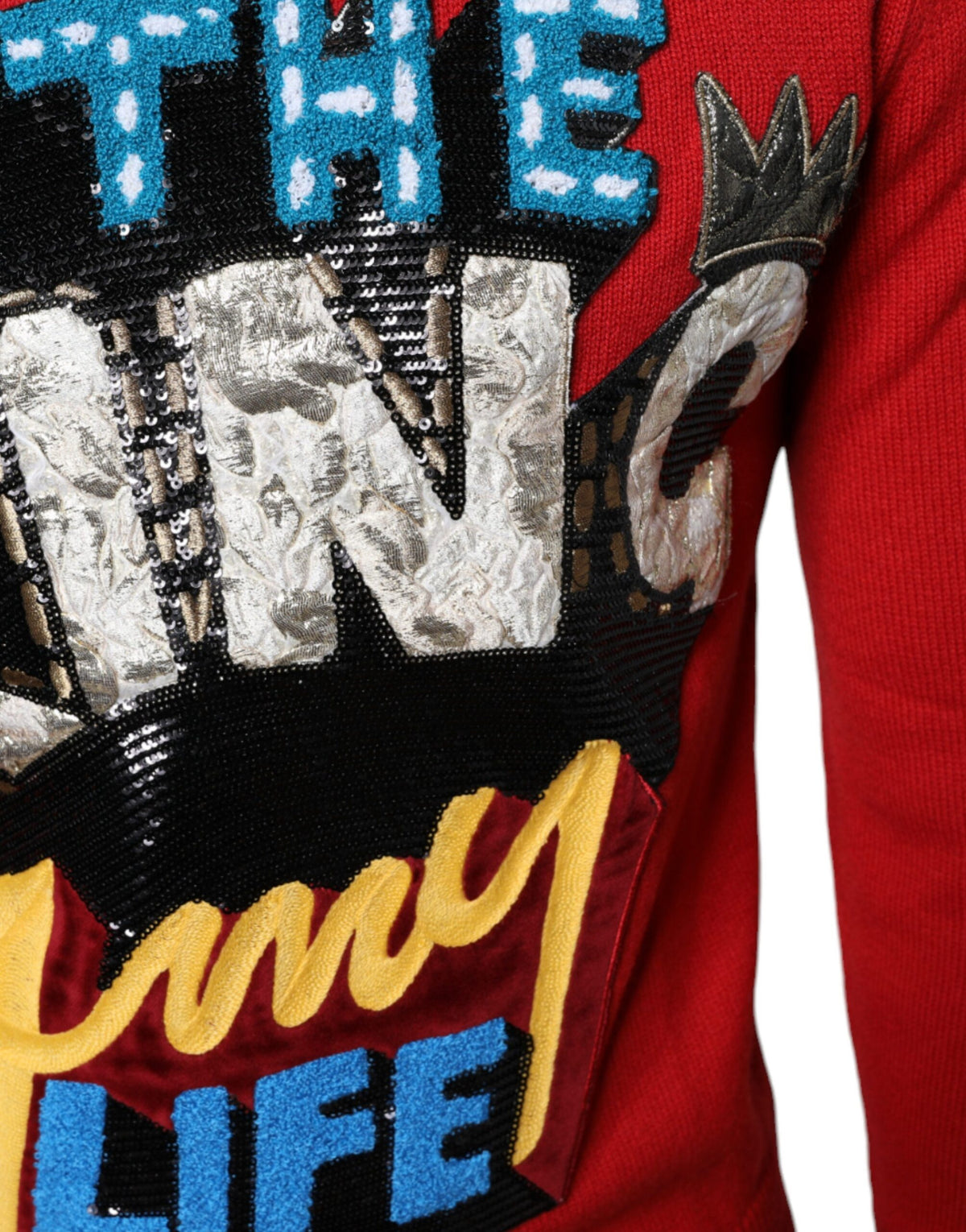 Pull en laine à col rond rouge Dolce &amp; Gabbana "I'm The King"