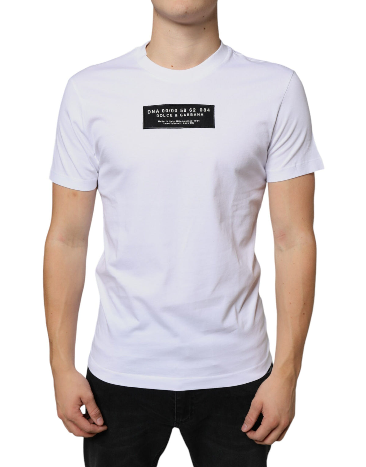T-shirt décontracté en coton blanc avec application DG de Dolce &amp; Gabbana
