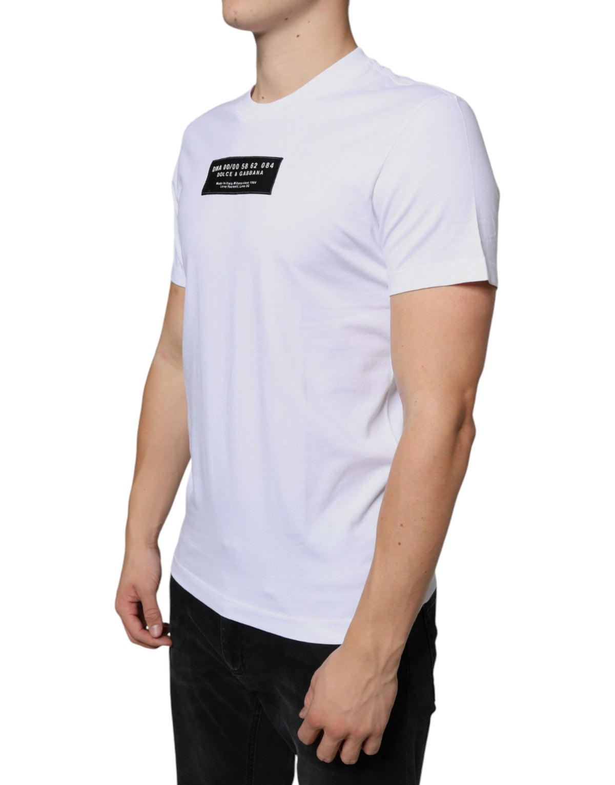 T-shirt décontracté en coton blanc avec application DG de Dolce &amp; Gabbana