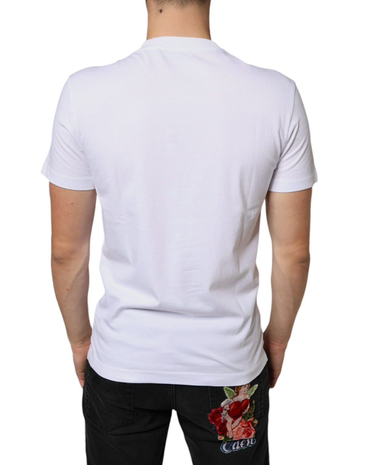 T-shirt décontracté en coton blanc avec application DG de Dolce &amp; Gabbana