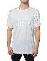 T-shirt en coton à col rond blanc avec logo en relief de Dolce &amp; Gabbana