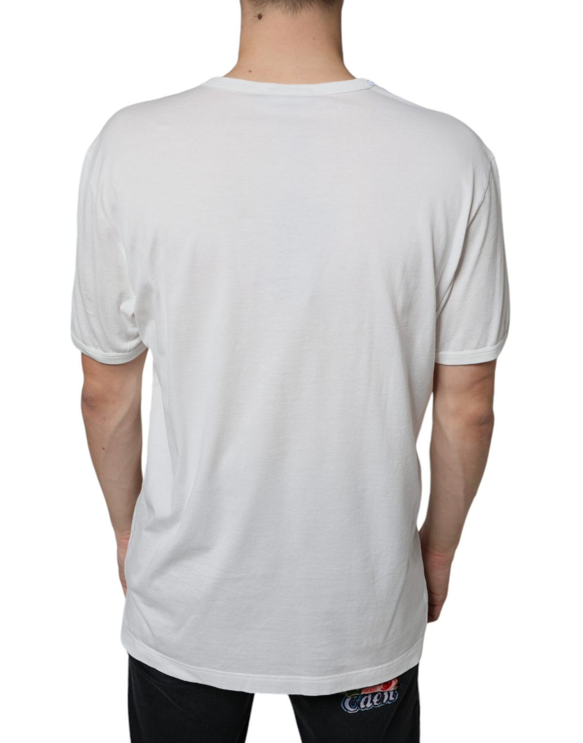 T-shirt en coton à col rond blanc avec logo en relief de Dolce &amp; Gabbana
