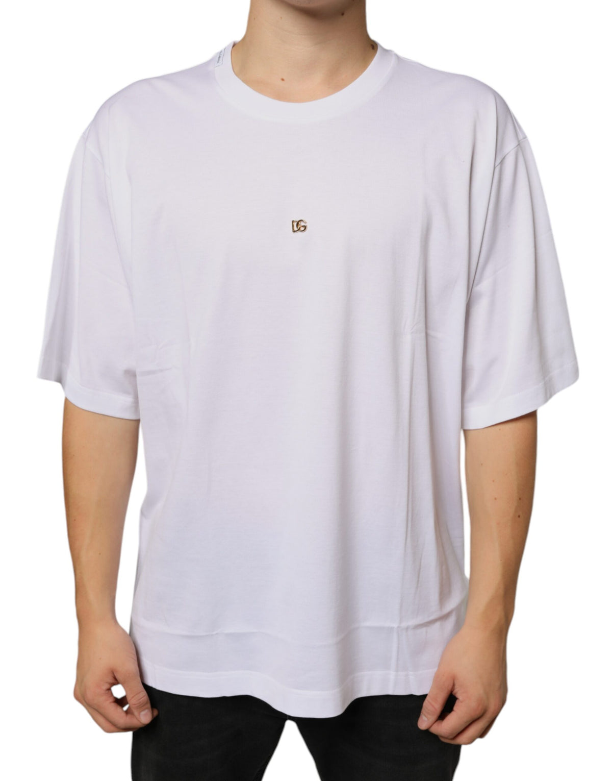T-shirt à manches courtes en coton Dolce &amp; Gabbana avec logo DG blanc métallisé.