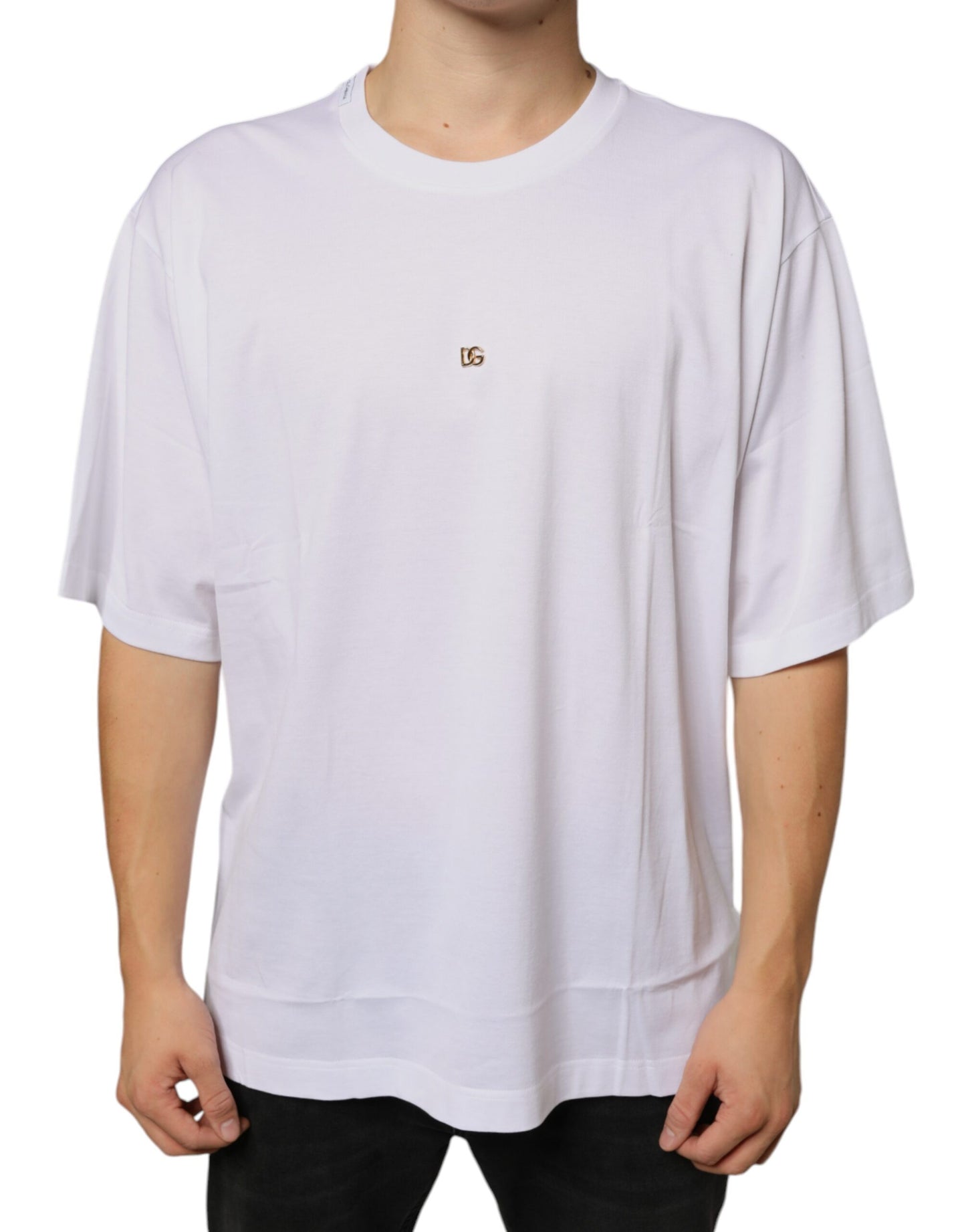 Dolce &amp; Gabbana wit T-shirt van katoen met metalen DG-logo en korte mouwen