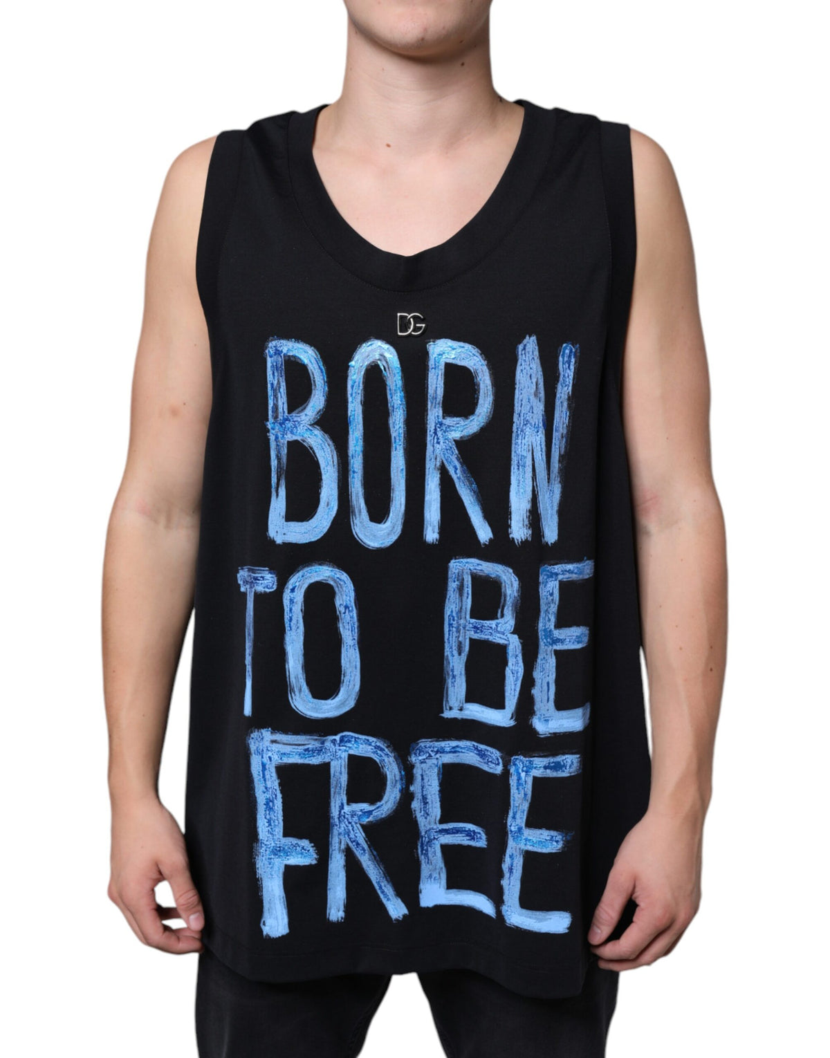T-shirt noir sans manches en coton "Born To Be Free" de Dolce &amp; Gabbana