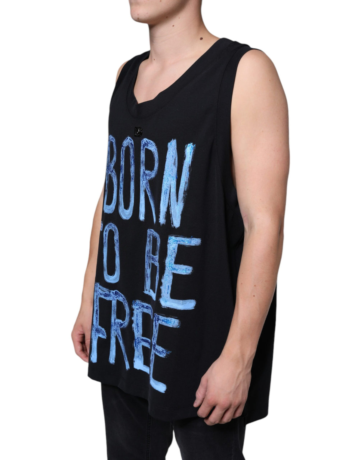 T-shirt noir sans manches en coton "Born To Be Free" de Dolce &amp; Gabbana