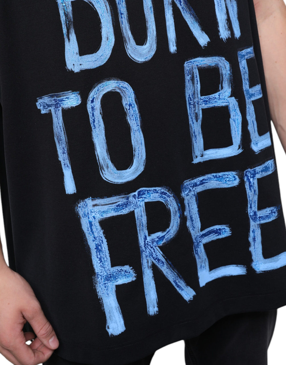 T-shirt noir sans manches en coton "Born To Be Free" de Dolce &amp; Gabbana