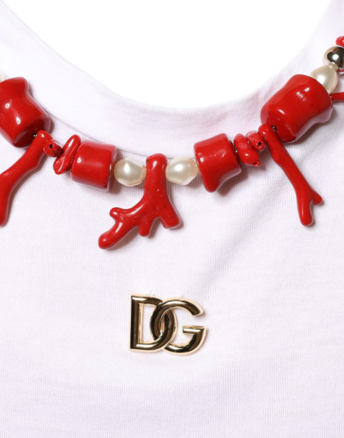 T-shirt blanc en coton Dolce &amp; Gabbana orné de colliers