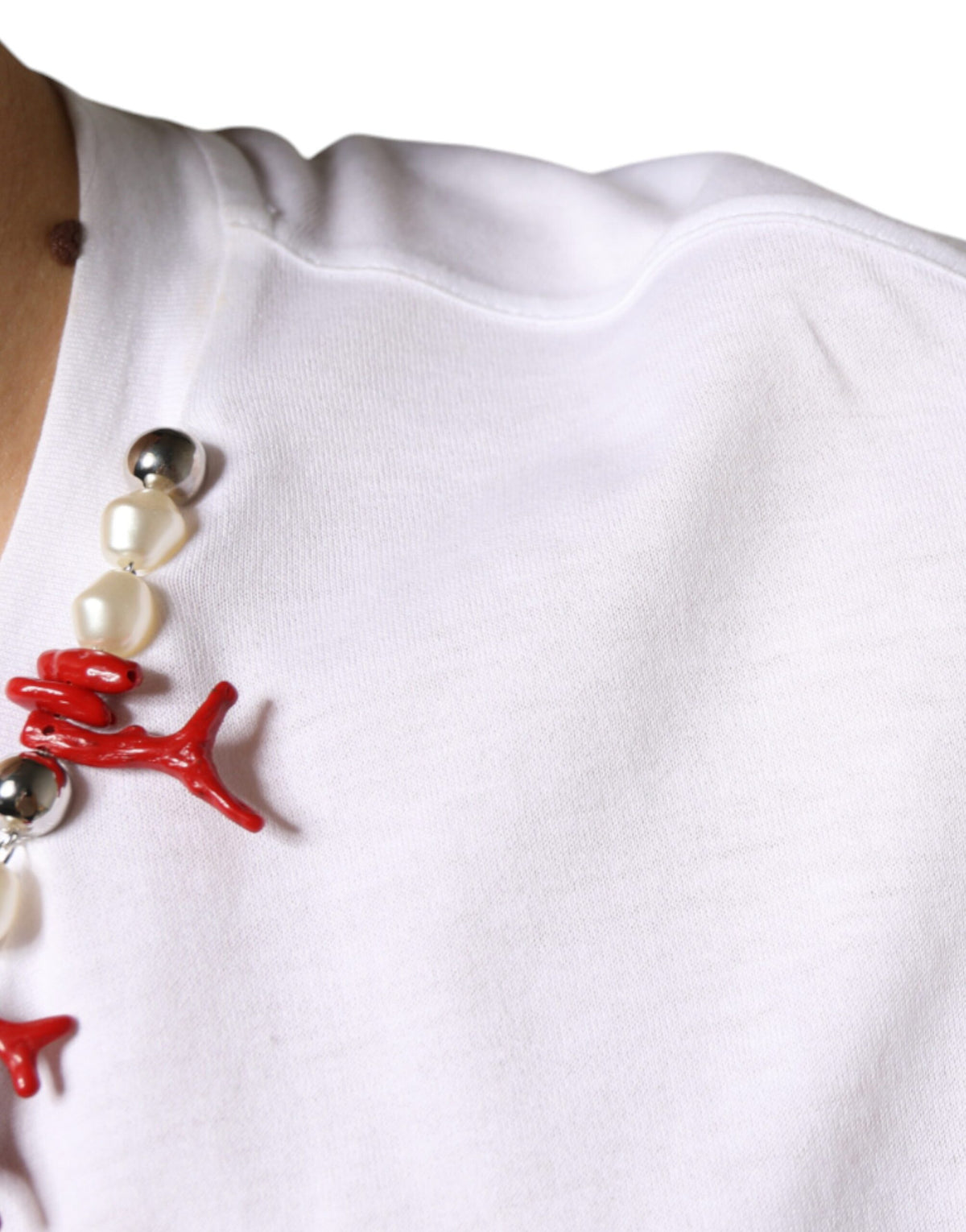 T-shirt blanc en coton Dolce &amp; Gabbana orné de colliers