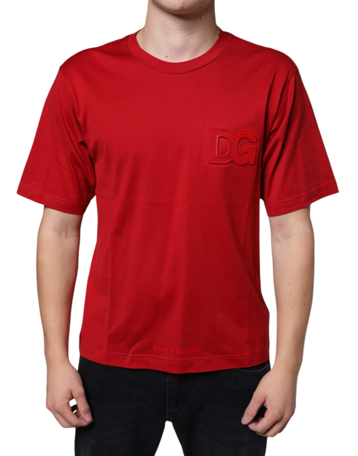 T-shirt à col rond en coton rouge avec imprimé du logo DG de Dolce &amp; Gabbana