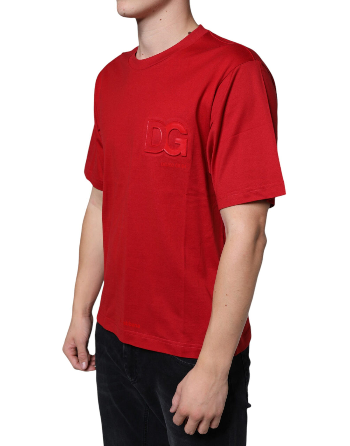 T-shirt à col rond en coton rouge avec imprimé du logo DG de Dolce &amp; Gabbana
