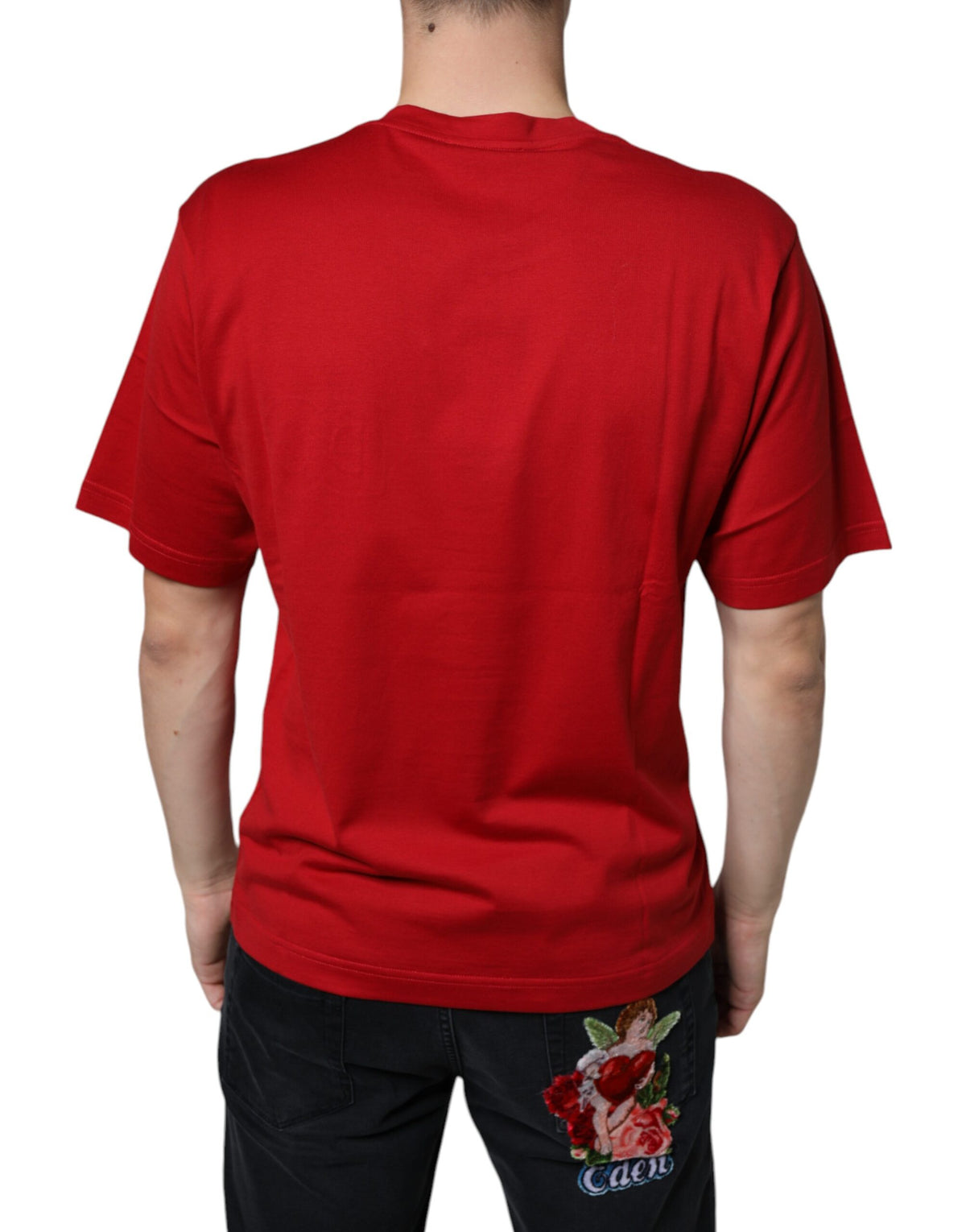 T-shirt à col rond en coton rouge avec imprimé du logo DG de Dolce &amp; Gabbana