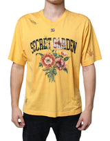 T-shirt en coton à col rond, motif floral "Secret Garden", jaune, Dolce &amp; Gabbana.