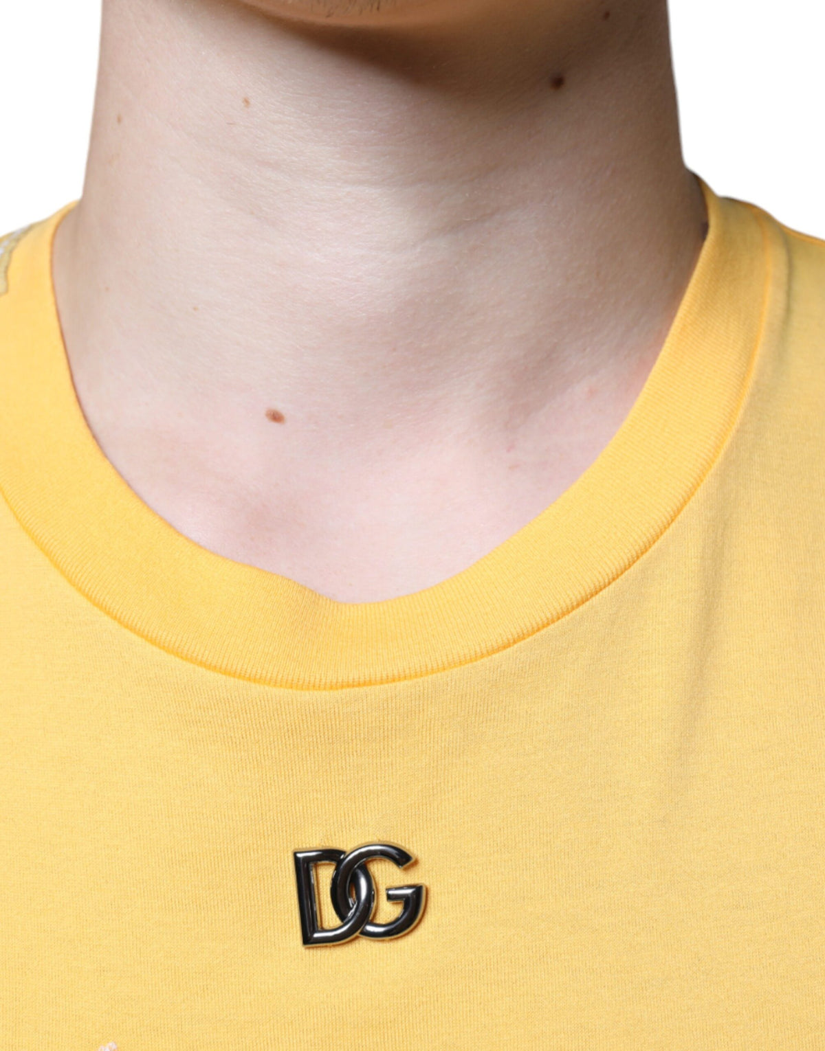 T-shirt en coton à col rond, motif floral "Secret Garden", jaune, Dolce &amp; Gabbana.