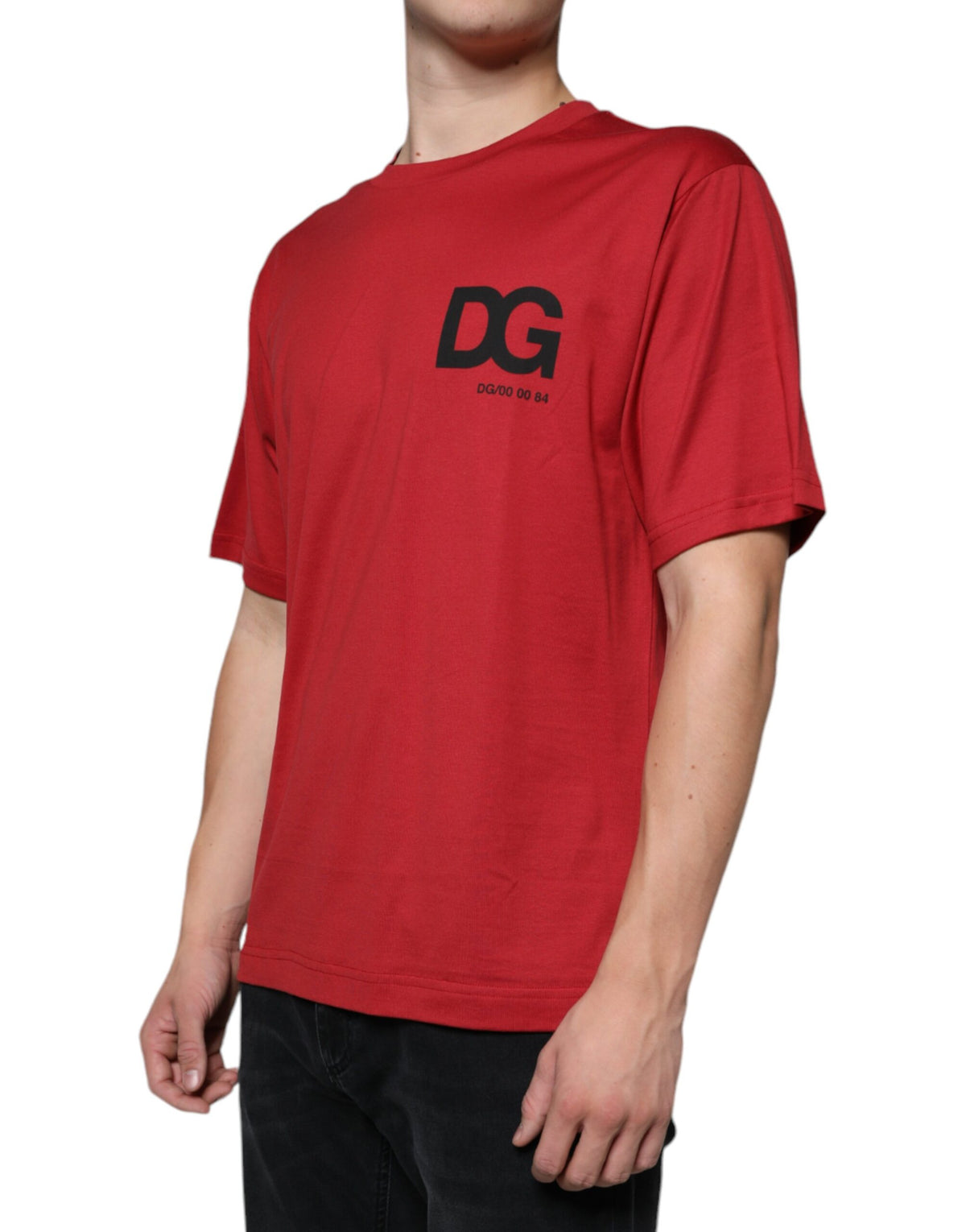 T-shirt à col rond en coton rouge avec imprimé du logo DG de Dolce &amp; Gabbana