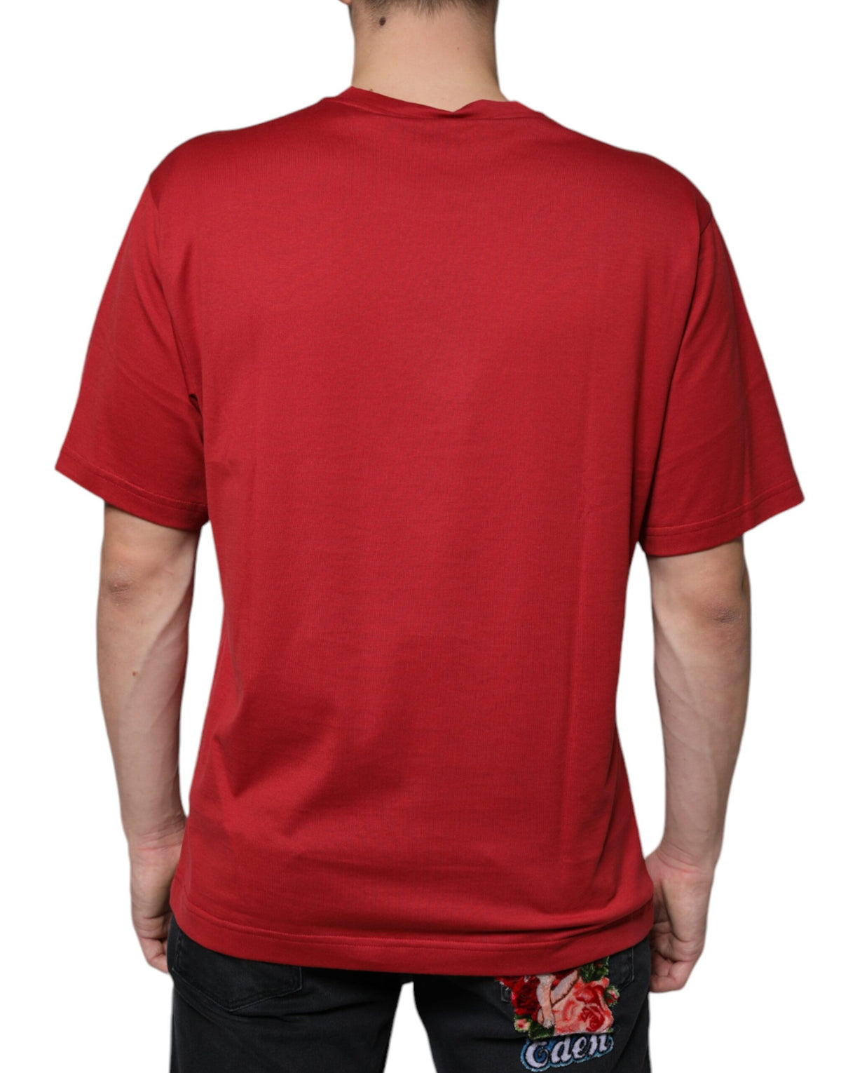 T-shirt à col rond en coton rouge avec imprimé du logo DG de Dolce &amp; Gabbana