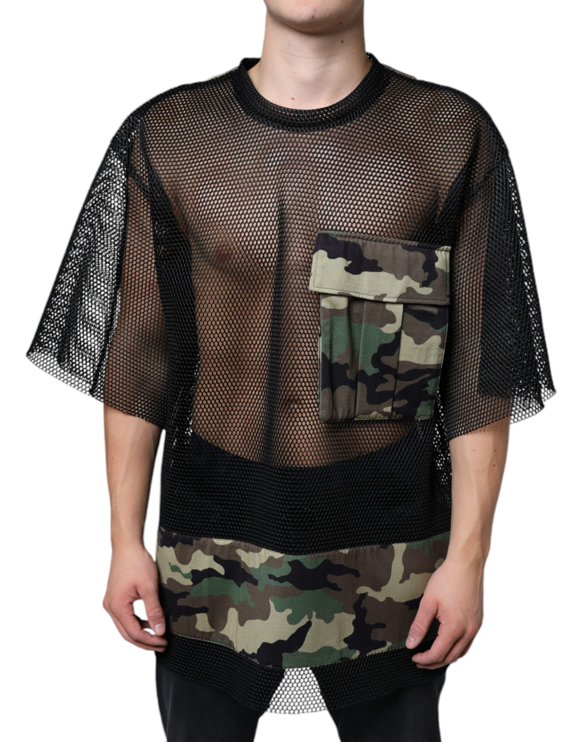 T-shirt à manches courtes en maille camouflage noir de Dolce &amp; Gabbana