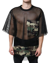 T-shirt à manches courtes en maille camouflage noir de Dolce &amp; Gabbana