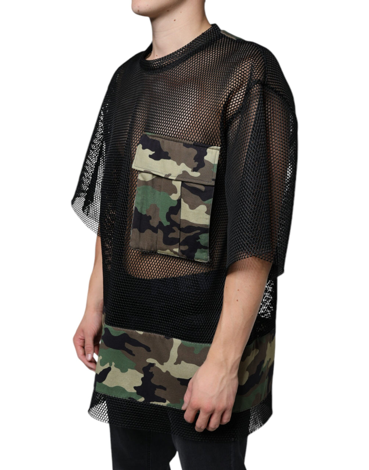 T-shirt à manches courtes en maille camouflage noir de Dolce &amp; Gabbana