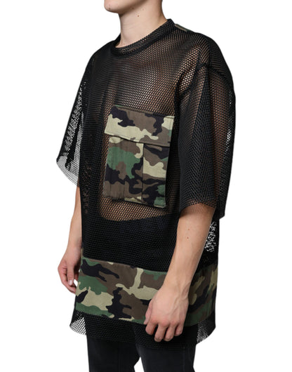Dolce &amp; Gabbana zwart mesh camouflage t-shirt met korte mouwen