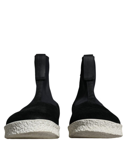 Bottines mi-mollet Takeshi en néoprène noir et blanc d'Alexander McQueen