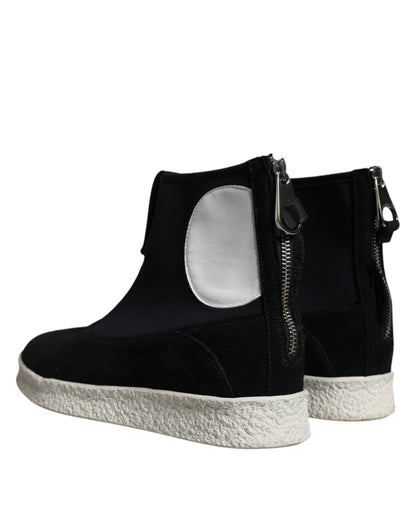 Bottines mi-mollet Takeshi en néoprène noir et blanc d'Alexander McQueen