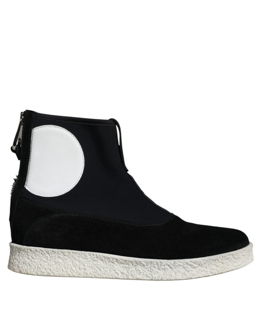 Bottines mi-mollet Takeshi en néoprène noir et blanc d'Alexander McQueen