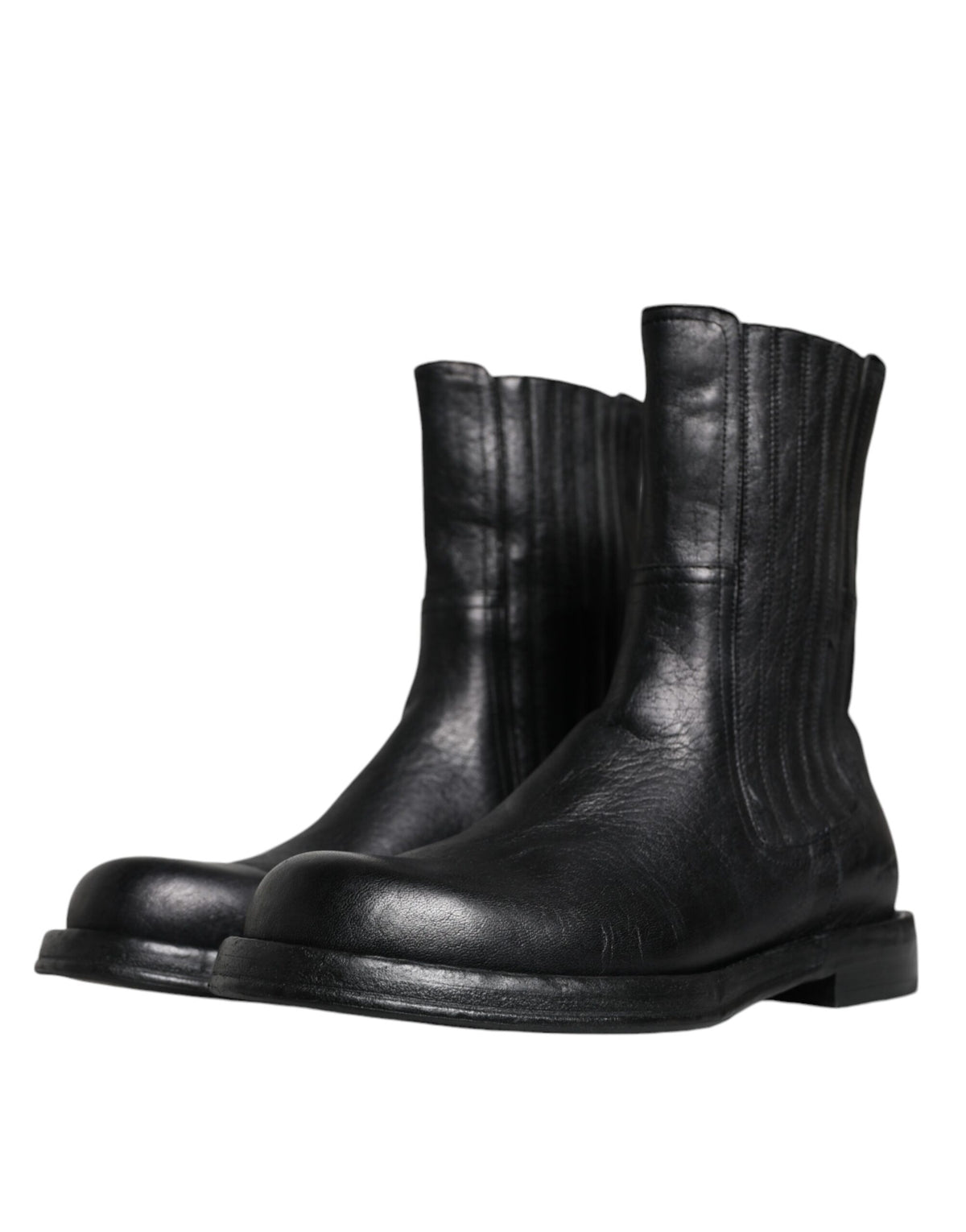 Dolce & Gabbana Black Horse Leather Mid Calf Boots