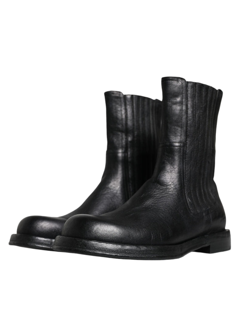Dolce & Gabbana Black Horse Leather Mid Calf Boots