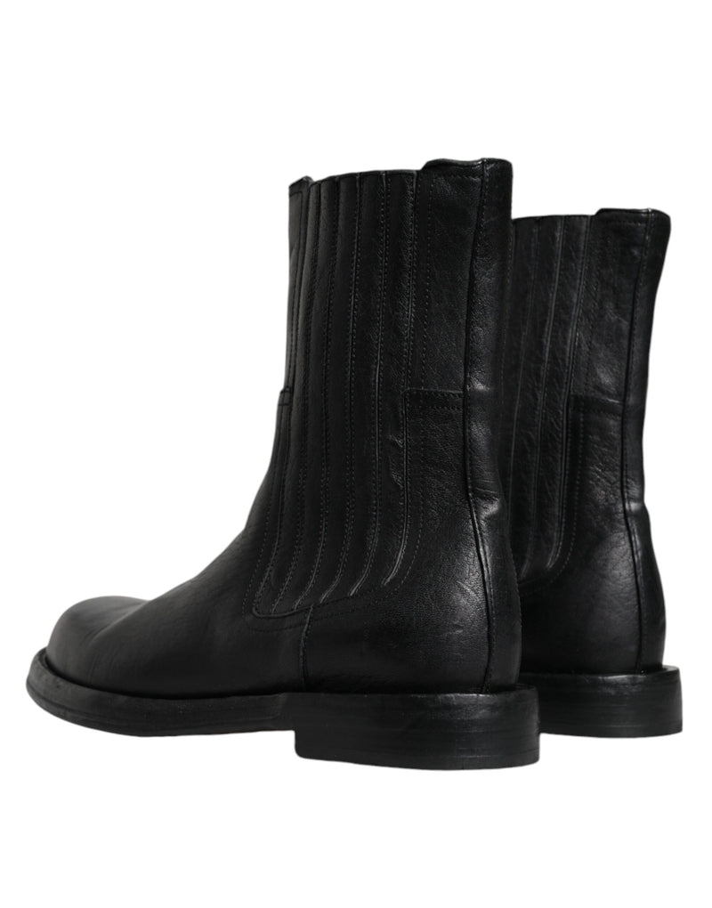 Dolce & Gabbana Black Horse Leather Mid Calf Boots