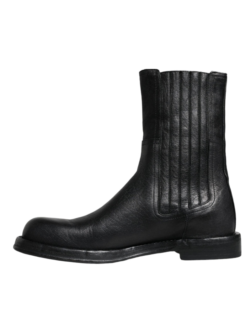 Dolce & Gabbana Black Horse Leather Mid Calf Boots