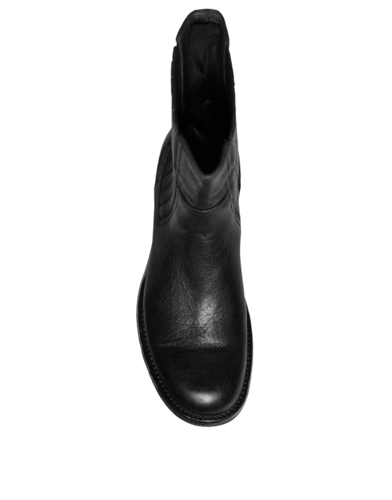 Dolce & Gabbana Black Horse Leather Mid Calf Boots