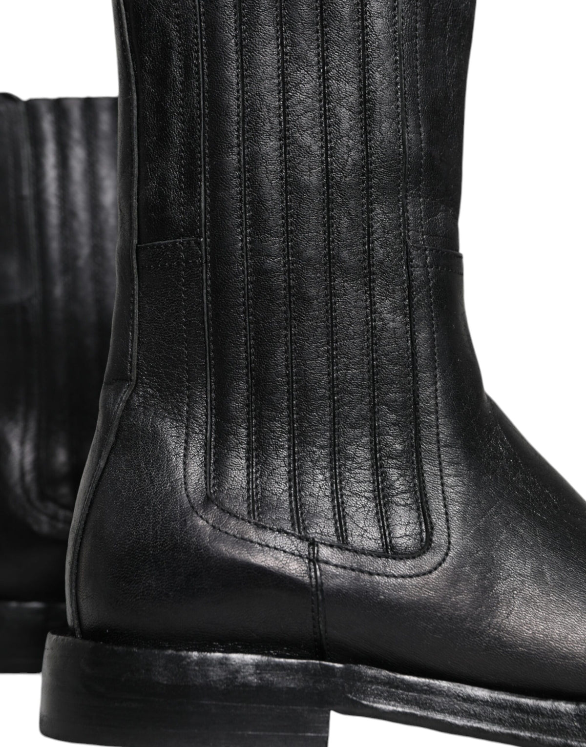 Dolce & Gabbana Black Horse Leather Mid Calf Boots