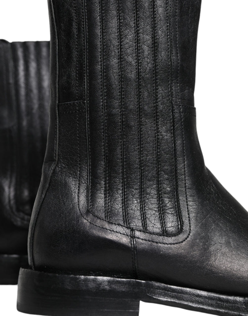 Dolce & Gabbana Black Horse Leather Mid Calf Boots