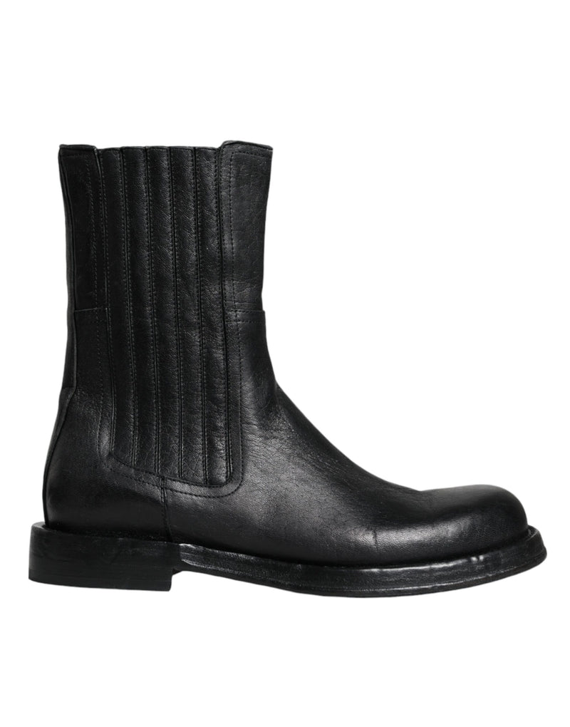 Dolce & Gabbana Black Horse Leather Mid Calf Boots