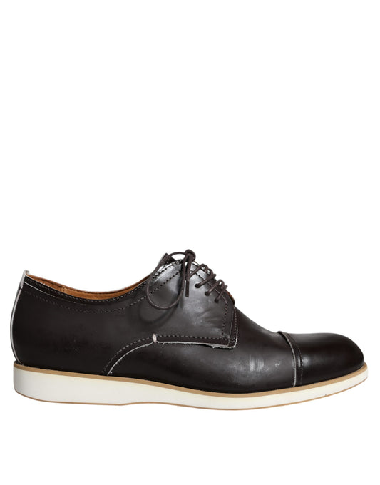 Chaussures habillées homme en cuir noir et blanc à lacets Pollini