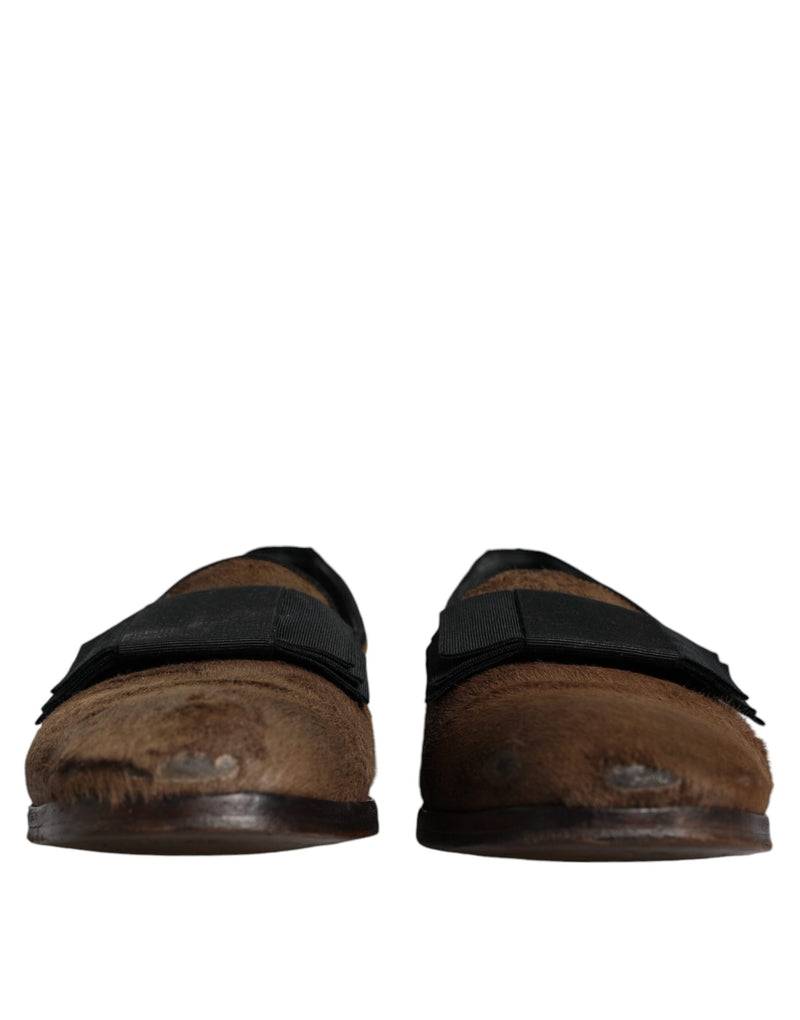 Dolce & Gabbana Brown Calf Hair Leather Loafers - Formal Dress Shoes